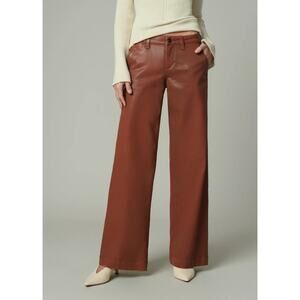 Joe's The Lou Lou Low Rise Wide Leg Coated Dark Cognac Pants Size 31 NWT